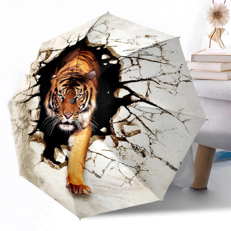 Tiger Yin Yang Artwork Outdoor Automatic Umbrella Retractable Design with 8-Rib Durability Lightweight Perfect Gift for Friends Family