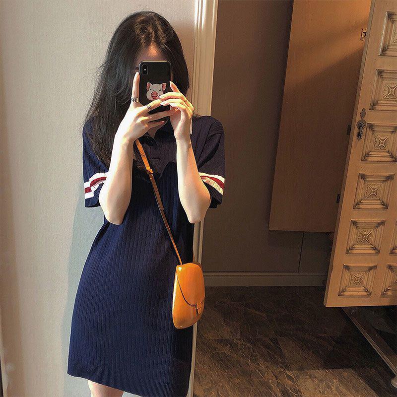 2025 Women s Plus Size French Knit Polo Dress: Summer Style, Loose & Slimming S