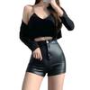 Schwarze Ledershorts Damen Herbst und Winter Hochtailliert Paket Hüfte PU-Leder Unterteil Elastisch Eng Sexy Hot Pants Ultra-Kurz Leder