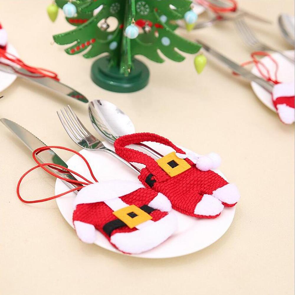 12PCS Xmas Cutlery Bag Santa Claus Knife Fork Storage Pocket Bag Christmas New Year Tableware Decorations Home Ornament