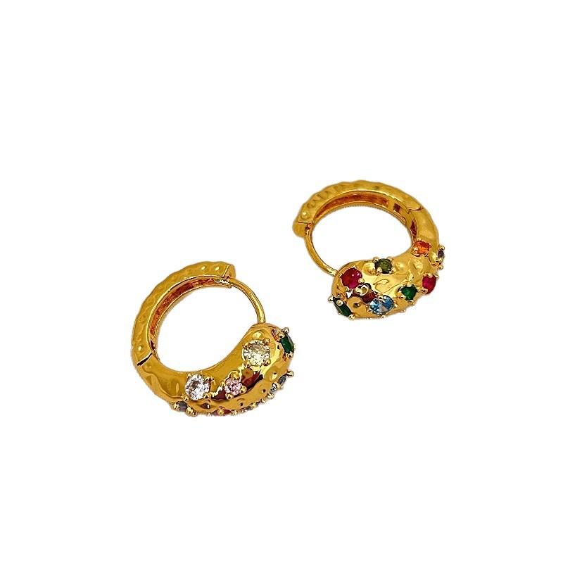 French Retro Stud Earrings Inlaid With Colored Zircon Heavy Industry Earrings Light Luxury Fashion Trend Temperament Versatile Earrings
