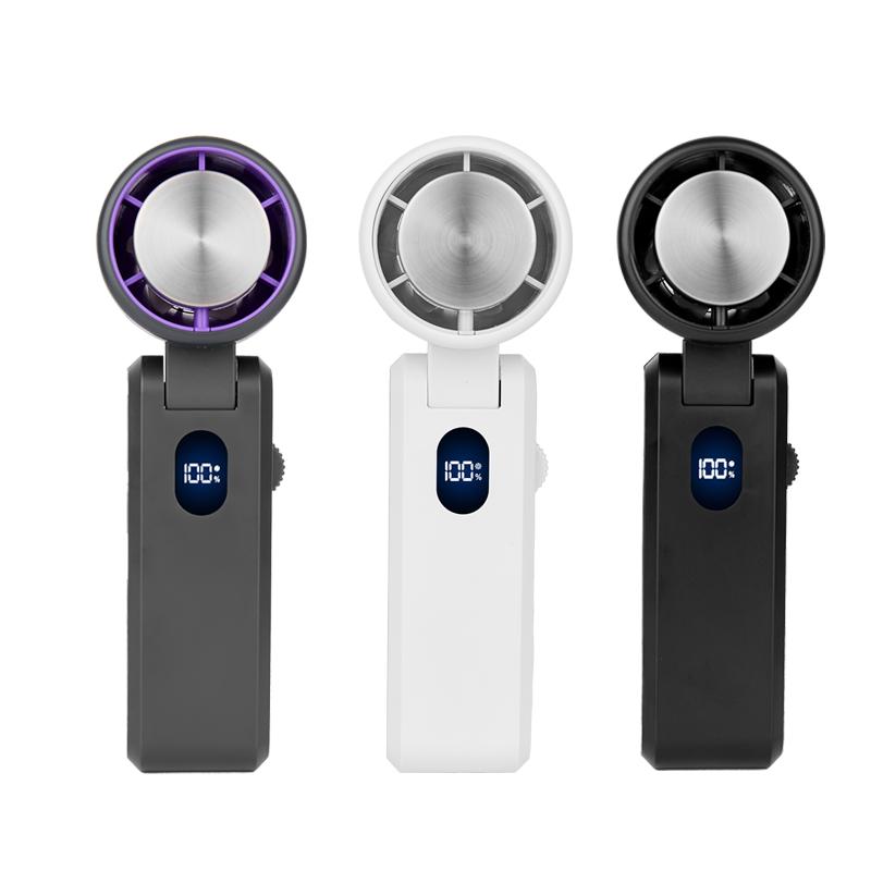 Portable Fan Mini Handheld Fan USB Rechargeable Turbo Fan Foldable Hand held Fan Small Ice Cooling Fan with 3600mAh Power Bank