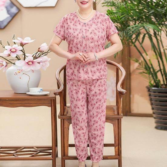 Women's Floral Pajamas Set Short Sleeve Button Down Top And Pants Pjs Set Casual Printed 2 Piece Lounge Outfits