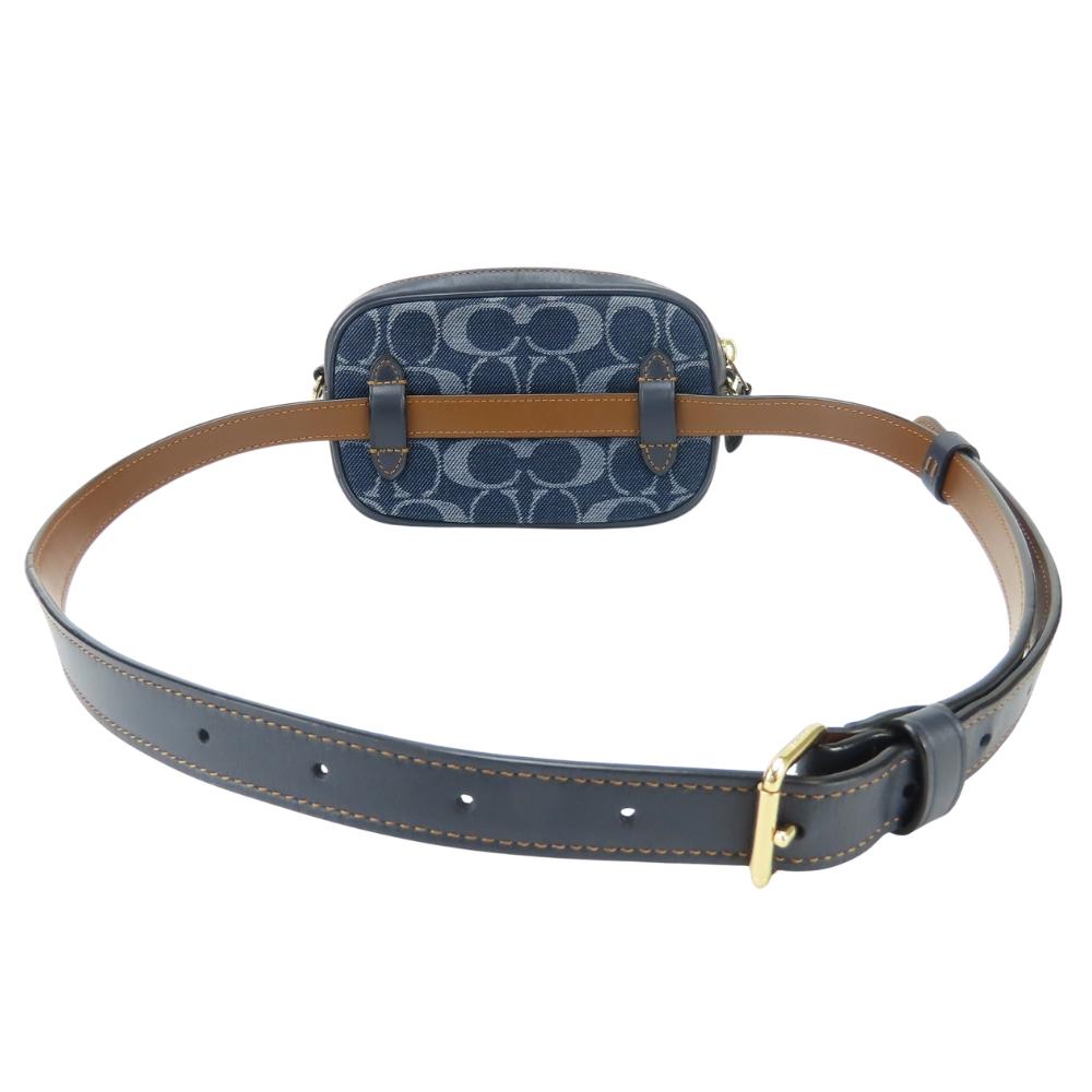 Gebrauchte COACH Bauchtasche Signature Denim F58550 Gürtel Denim/Leder Marineblau Marineblau Kameratasche