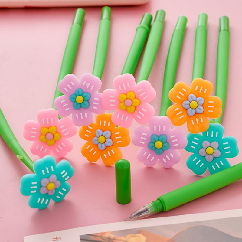 1 Piece Stationery Flowers Cute Cartoon Panda Soft Gel Pen Sunflower School Office Kawaii Supplies Creative Pens