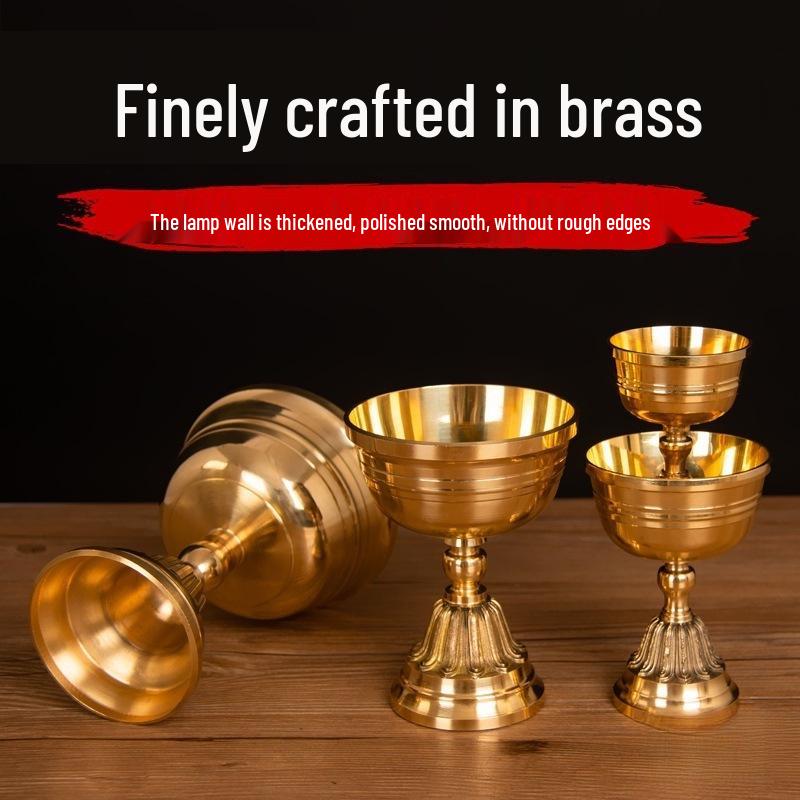 Su Gong Style Brass Ghee Lamp: Long-Burning Copper Offering for Buddha