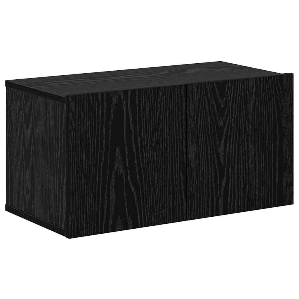 Wall Mounted TV Cabinet Set 4 pcs Black Oak Effect Particleboard