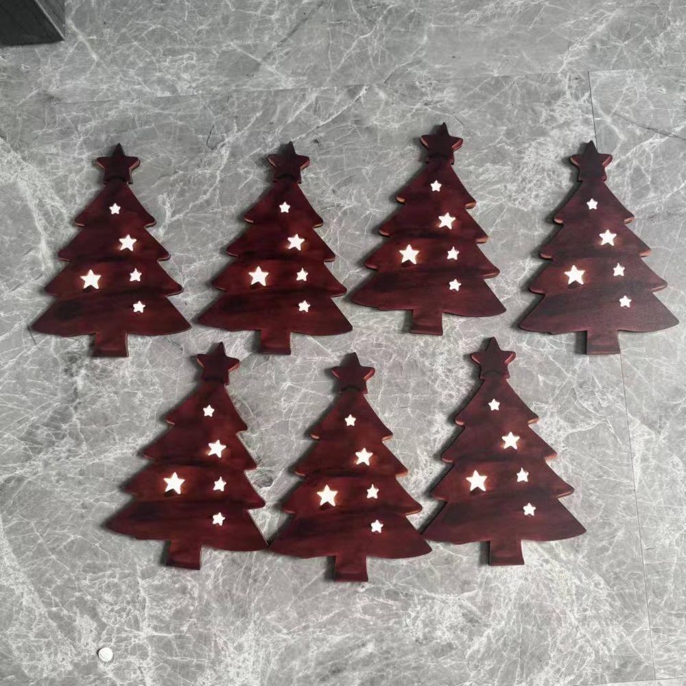 7 Stück Holz-Weihnachts-LED-Schmuck Nikolaus Wandaufkleber Bastelarbeiten Neujahr