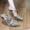 Wunderschön~! blingbling Strassschleife spitze Halbschuhe Damen sexy dünner Absatz hohe Absätze Taschenkopf Sandalen