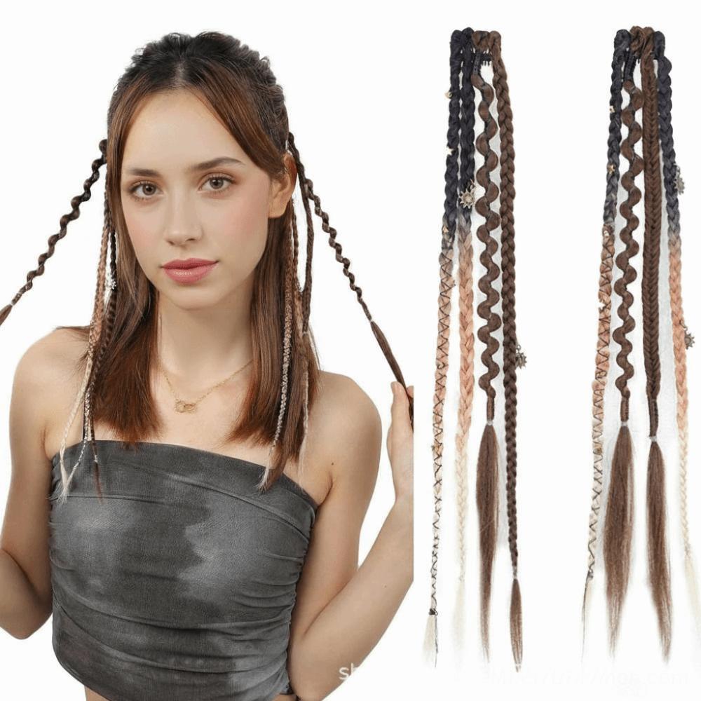 Peruca de 16 Polegadas Apliques de Cabelo Sintético Feito à Mão Trança Longa com Presilha para Uso Diário Festa