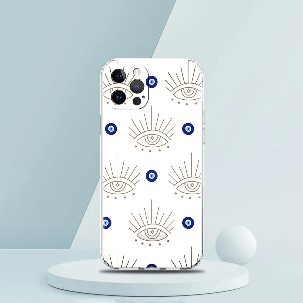 For iPhone 15 16 14 13 12 Mini 11 Pro Max XS X XR SE 7 8 Plus Silicone Clear Cover Blue Eye Art Luxury Phone Case