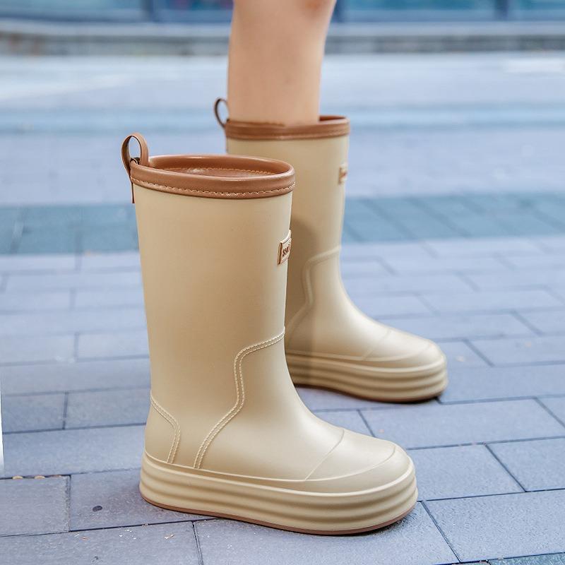 Rain shoes women's adult fashion long tube water shoes women's velvet warm rain boots waterproof and non-slip kitchen rubber shoes wear-resistant