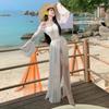 Design Sense White Flared Sleeve Wrap Pleated Split Pipe Top Long Dress Xianhai Island Resort Beach Dress