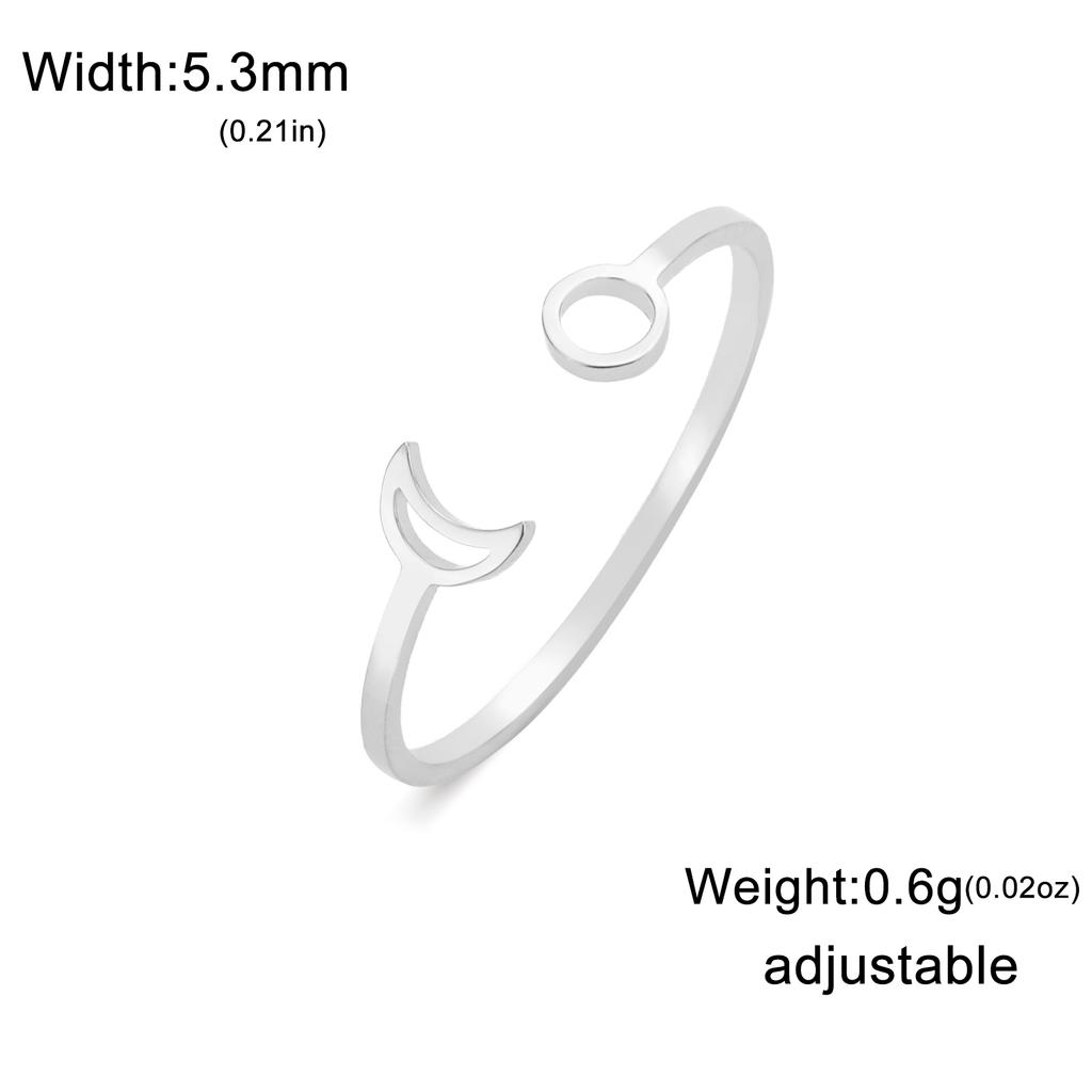 Skyrim Hollow Solid Sun Moon Stainless Steel Open Ring Women'S Girls Fashion Minimalist Birthday Gift Jewelry Gift New