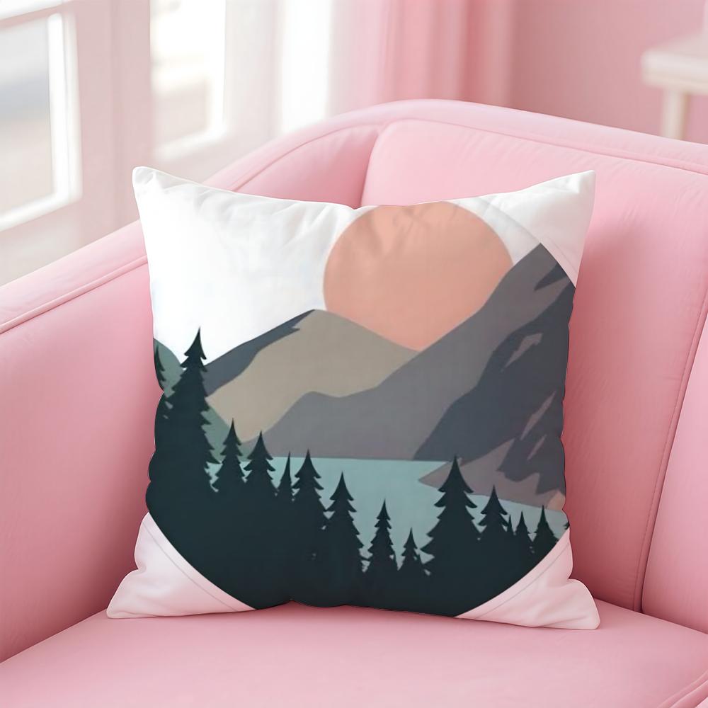 Classic Sunrise Cartoon Cushion Cover Linen Pillowcase Cover Soft Decor for Sofa Home Room