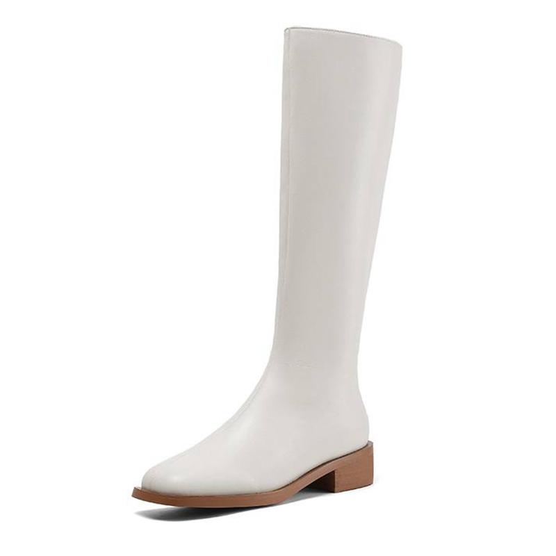 Krazing Pot Microfiber Autumn Solid Color Winter Shoes Med Heels Big Size 45 Size 44 Size 46 Women Zipper Keep Warm Knee Boots