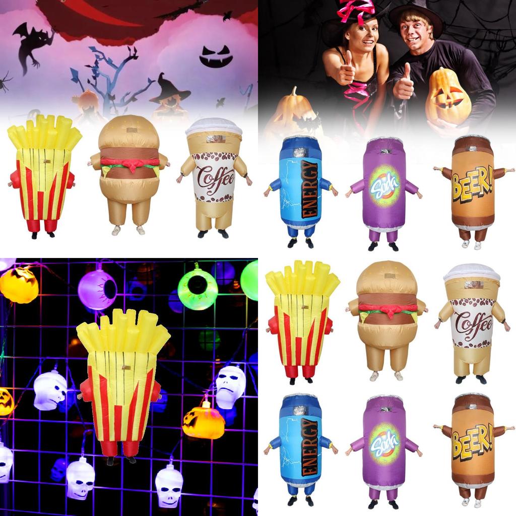 Lustiges und skurriles aufblasbares Kostüm Lustiges Soda-Getränkebecher-Hamburger-Pommes-Outfit für Halloween-Partys
