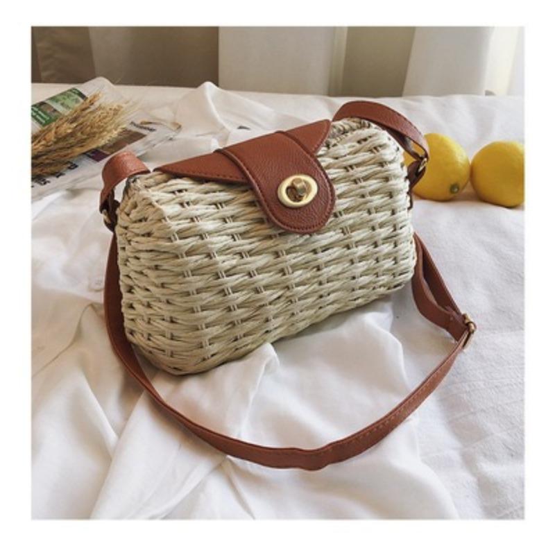 

New straw woven bag women s handwoven bag versatile shoulder oblique span bag women s bag large-capacity holiday wind beach bag Lock