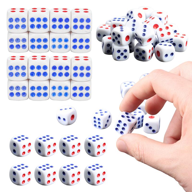 Blue Red Dots Dice 10/20/30/40PCS Plastic White Gaming Dice Six Sided Decider Suitable for Birthday Party KTV Bar Board Game ZYF
