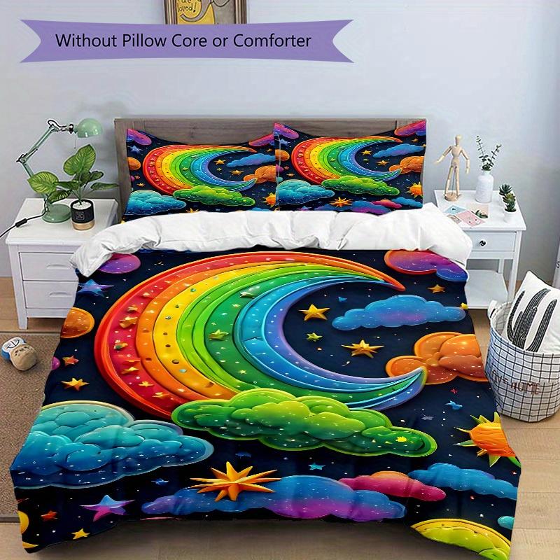 3pcs Rainbow Clouds 1Cover + 2Pillowcases, PillowInserts NotIncluded, Machine Washable, All - Season Use, Suitable for Bedroom Guest Room78