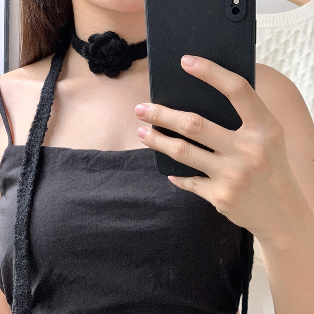 

Knitted Narrow Long Scarf Thin Handmade Necklace Niche Crocheted Scarf фіолетовий