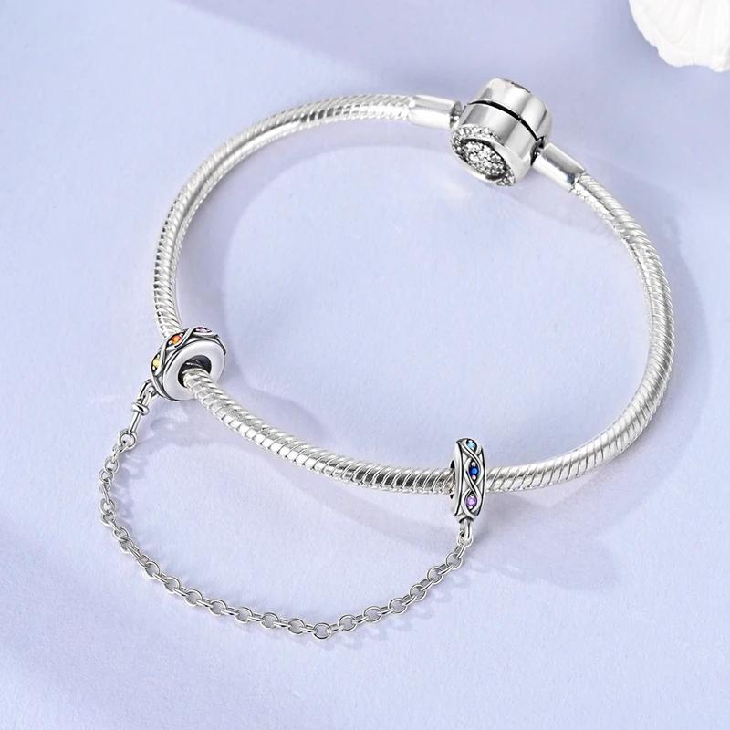 New Copper Sun&Moon&Star Heart Charms Colored Flower Bead Safety Chains Fit Original Bracelets For Women Diy Jewelry Gifts