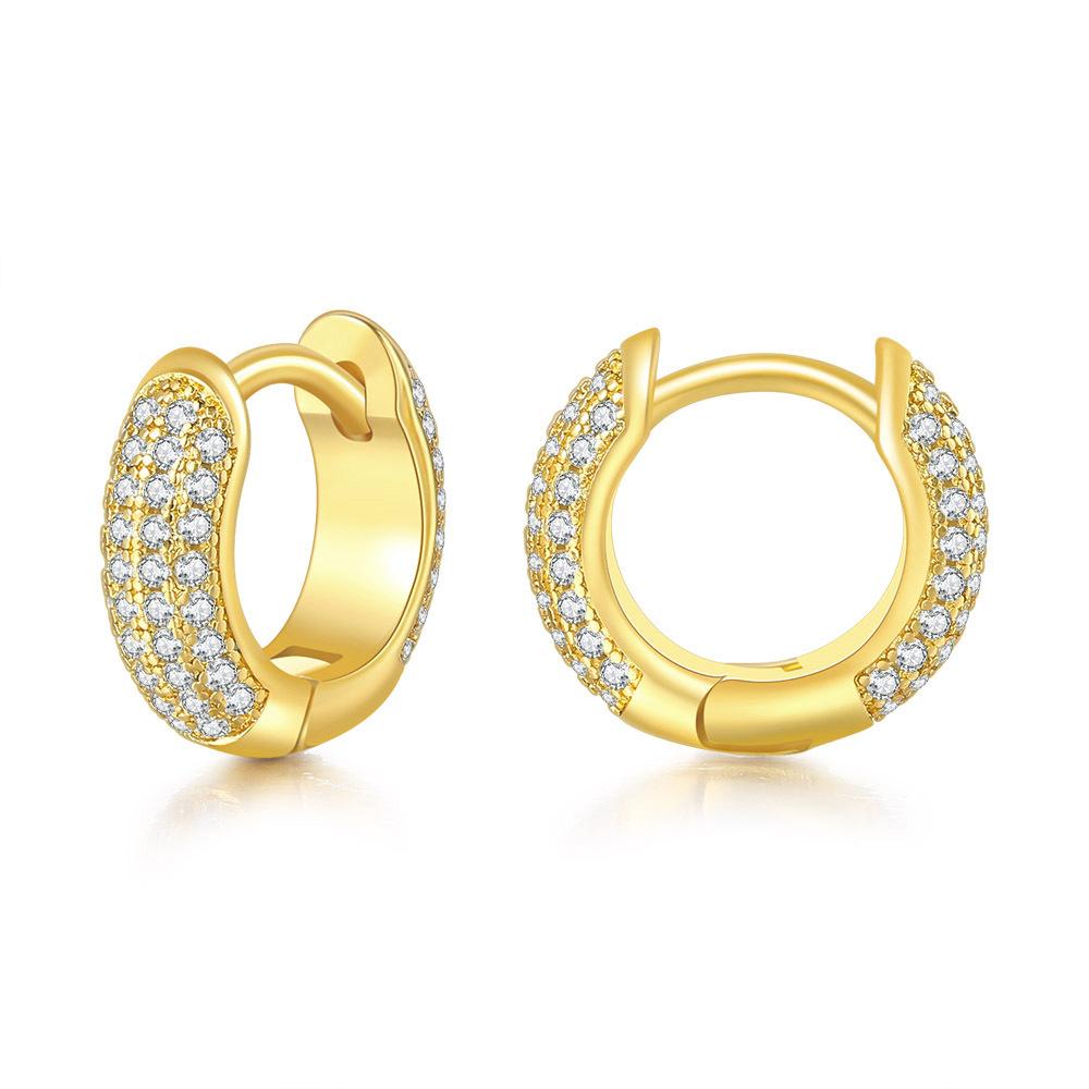 Hip Hop Full Diamond Big Ear Buckle Men'S Geometric Round Zircon Earrings Cross Rivets Hiphop Trend Earrings