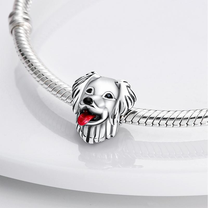 Charms Copper Cute Pet Golden Retriever Animal Pendants Fit Charms Plata Original Bracelet Beads Women Jewellery Making