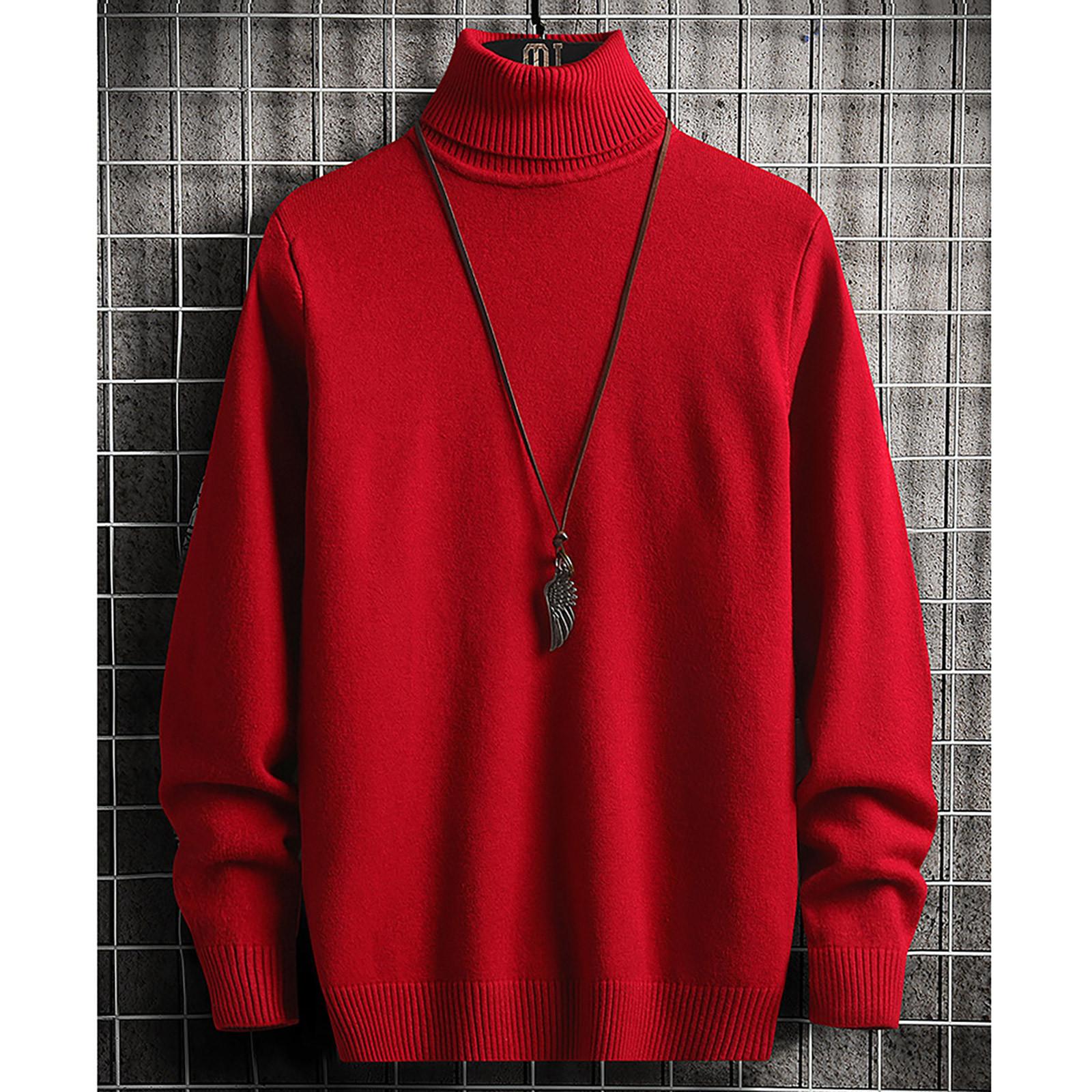 

Мужской свитер, свитер с высоким воротом, однотонный тонкий свитер M