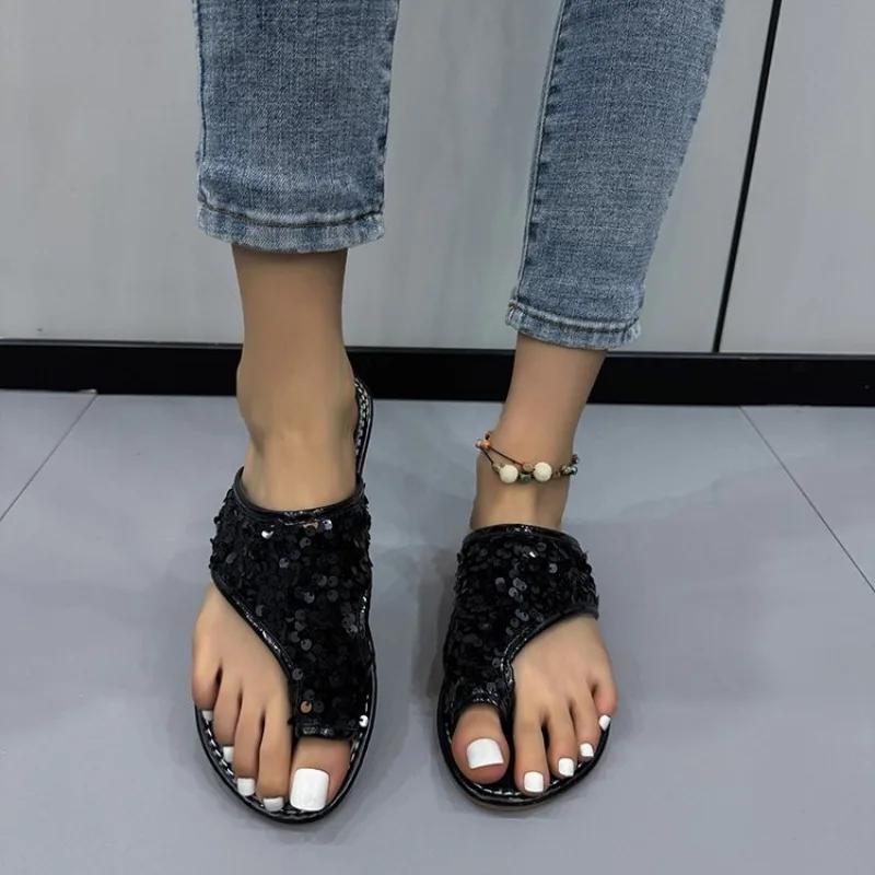 Pantofole da Donna Esterno Casual Spiaggia Scarpe da Donna Estate Nuove Ballerine Infradito Sandali da Passeggio Infradito ad Anello Roma Fibbia Signore