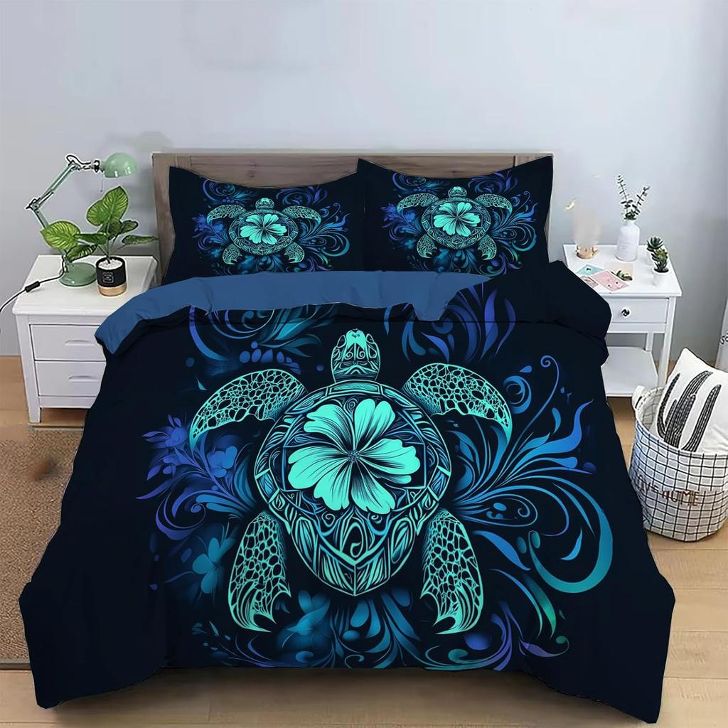 Sea Turtles Duvet Cover 3D Bedding Set Soft Brushed Microfiber Comforter Cover with Zipper Closure Quilt Cover with Pillowcase
