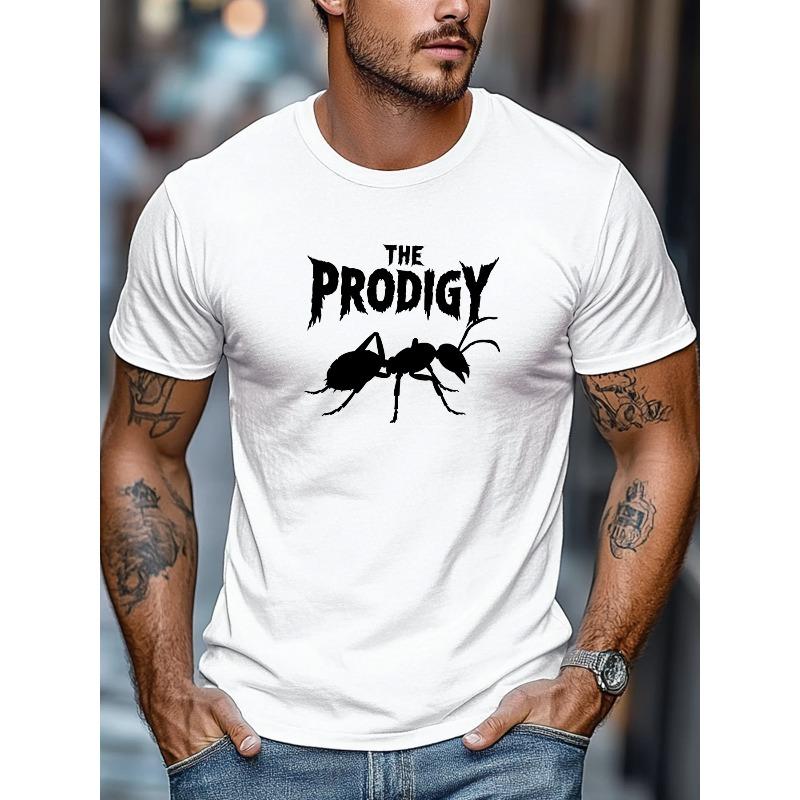 Pánské tričko, Volné a ležérní, Jednoduché a stylové, Pánské THE PRODIGY s vzorem mravence, Letní ležérní tričko s kulatým výstřihem a krátkým rukávem, NADMĚRNÁ VELIKOST