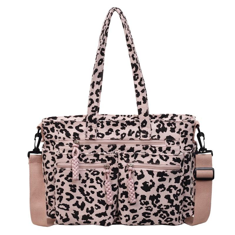 

New Large Capacity Leopard Print Shoulder Bag Women Autumn Winter Corduroy Retro Crossbody Bag Texture Versatile Commuting Bag