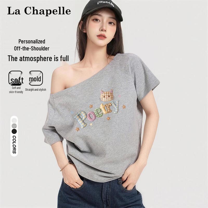 La Chapelle Women s 2026 Summer Irregular Off-Shoulder T-Shirt L