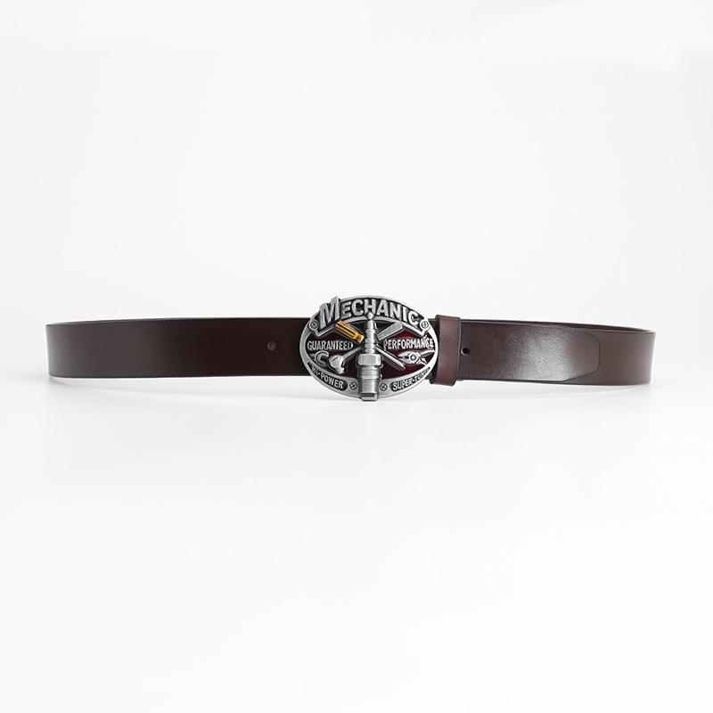 Retro New Men's Belt Cowhide Smooth Buckle Cowhide Belt Personalized Belt