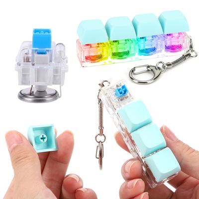 Keyboard Fidget Keychain 4 Keys Keyboard Clicker  with LED Light Keyboard Fidget  DIY Keyboard Cube  for Adult and Kids