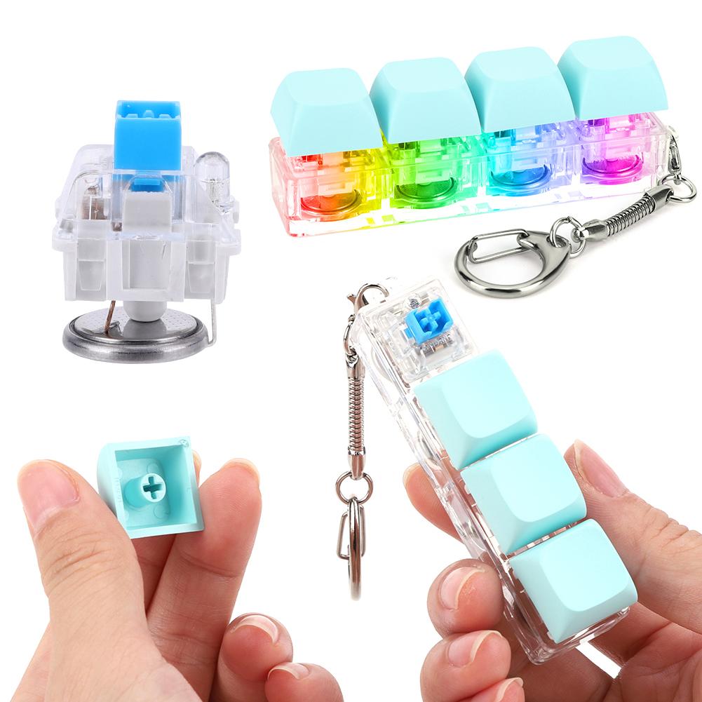 Keyboard Fidget Keychain 4 Keys Keyboard Clicker  with LED Light Keyboard Fidget  DIY Keyboard Cube  for Adult and Kids