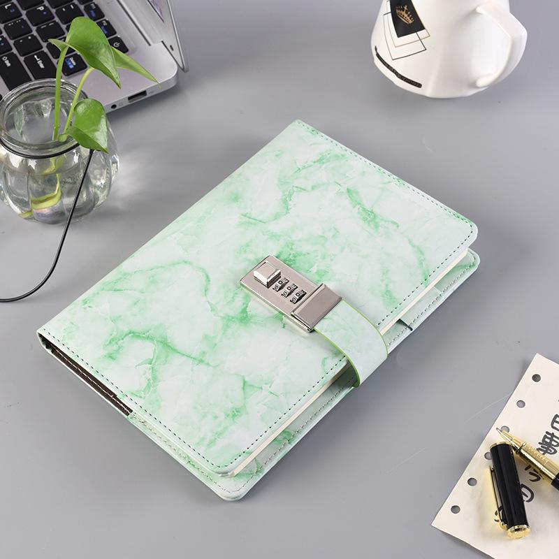 

Marble Pattern Lockable Retro Diary & Notebook - Soft Cover, Creative Design A5 зелёный