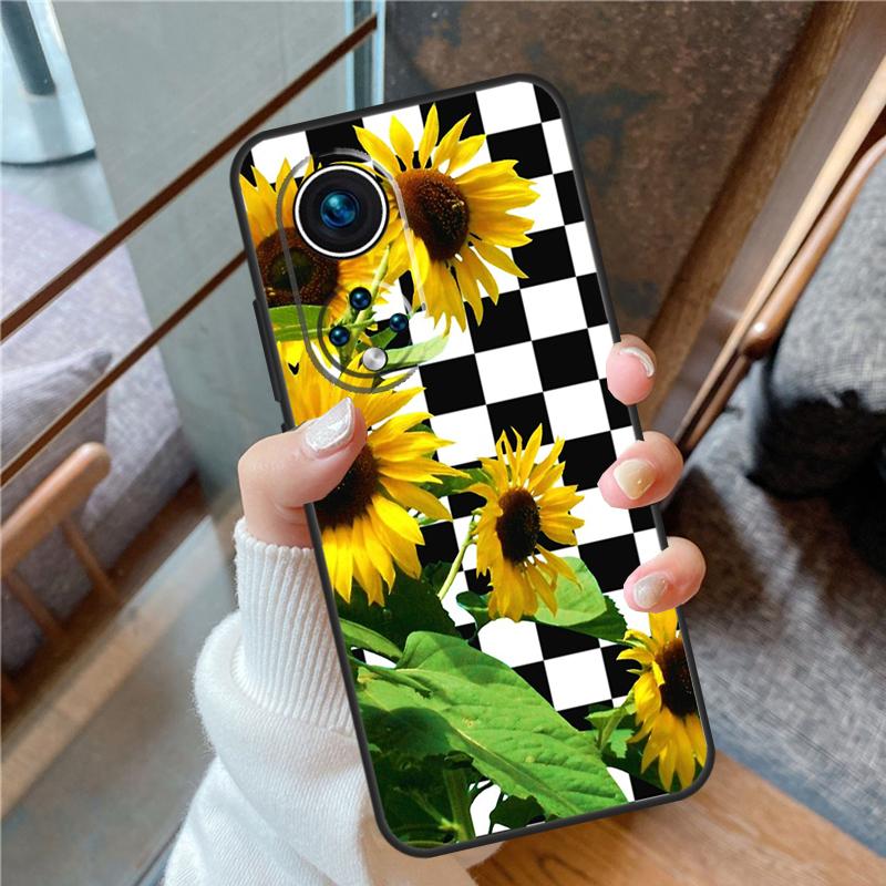 Checkerboard Sunflower For Honor Magic 8 Pro 5 6 7 Lite Case Cover For Honor 90 70 50 400 200 X8a X8b X9a X9b X9c