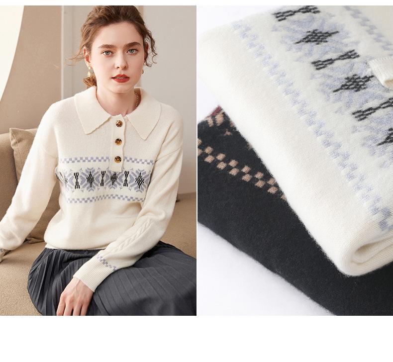 Women's Light Luxury Cashmere Polo Neck Sweater - Loose Fit Wool Knit Pullover