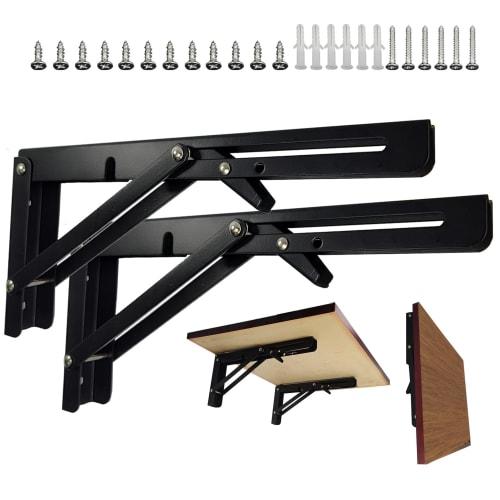 

Folding Shelf Brackets - L-Shaped, 150kg Load Capacity, Wall-Mounted, Set of 2, Screws Included (Black, 30cm) (20cm)
