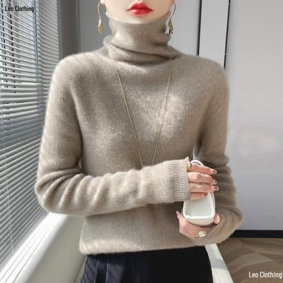 Women's High Neck Slim Striped Turtleneck Knitwear Sweater - Soft and Fluffy Long Sleeve for Autumn and Winter.