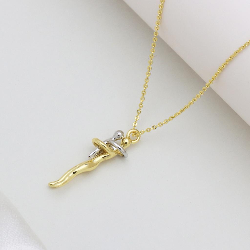 Copper Gold-Plated Simple Personalized Child Baby Hug Necklace Pendant