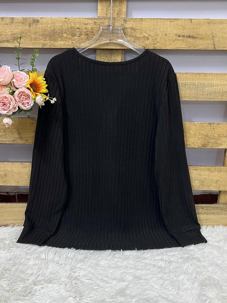 2025 Autumn/Winter Women's Round Neck Casual Long Sleeve Button Knit Top
