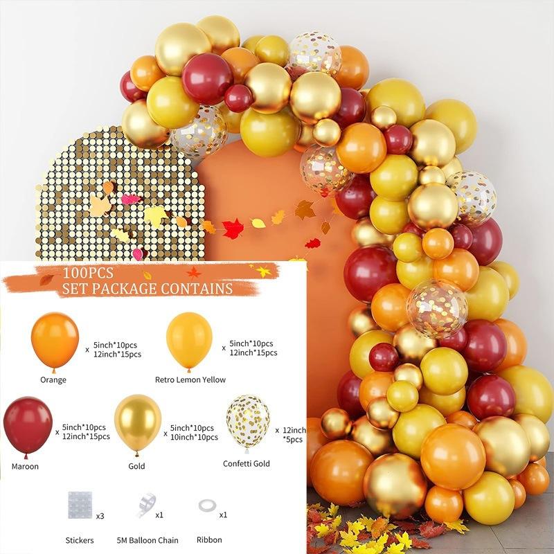 Autumn Balloon Set Orange Balloon Chain Birthday Party Arch Scene Atmosphere Birthday Arrangement