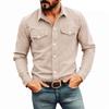 Herren Farbe Lässig Locker Button-Down Kragen Falsche Tasche Langarmhemd