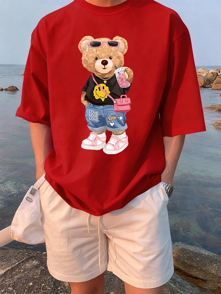 Bear Likes Drink Beverages Printed TShirts Women Summer Cotton Short Sleeve Tees Loose ONeck Soft Tops Basic Woman Clothes