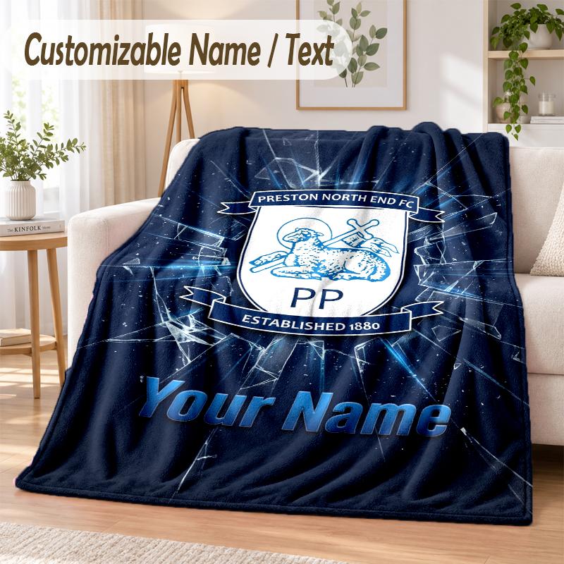 Custom Text Flannel Blanket Preston North End Print Warm Cozy Blanket Home Sofa Bedding