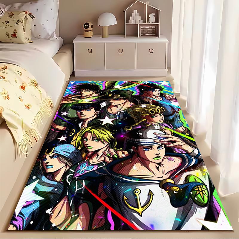 Vibrant Anime Characters Group Design Rug Non-slip rug suitable for living room and bedroom sofas.