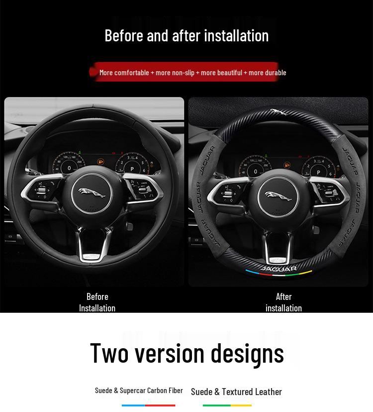 Universal Suede Carbon Fiber Steering Wheel Cover for Jaguar XEL, XFL, F-PACE, XJ – Four Seasons Fit.